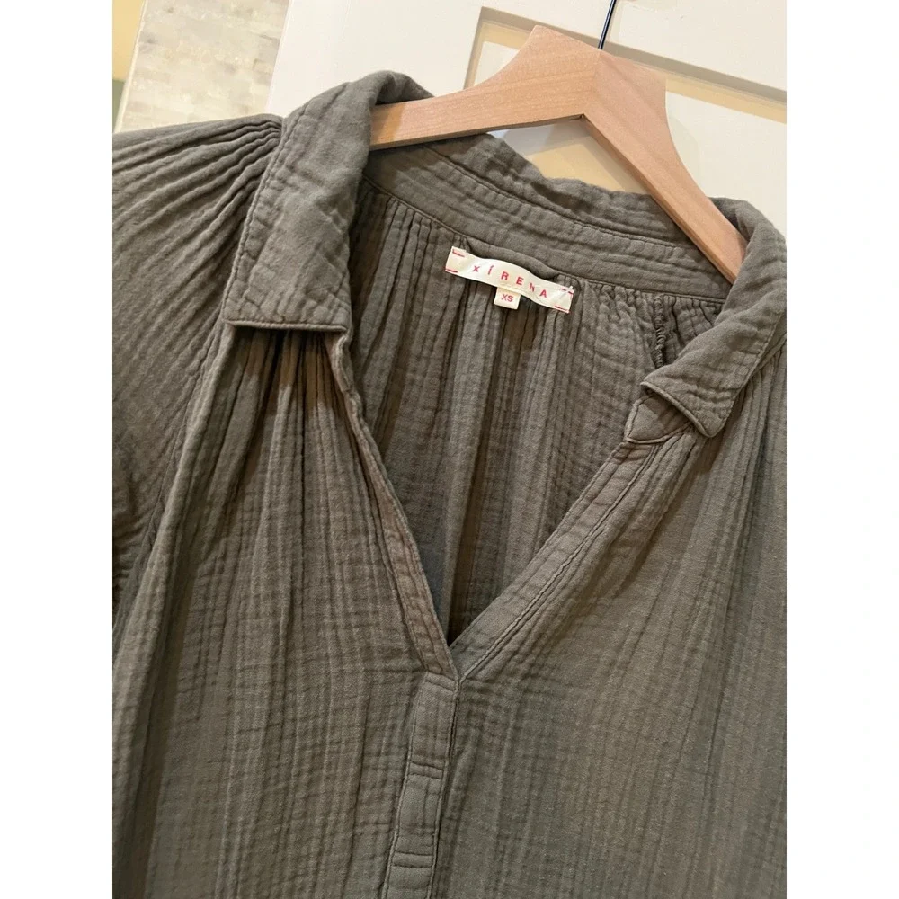 Xirena Lexx Cotton Double Gauze Midi Dress Olive Green Womens XS Long Sleeve - Picture 2 of 4